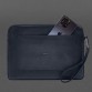 Кожаный чехол для ноутбука на молнии с карманом и хлястиком на руку синий BlankNote